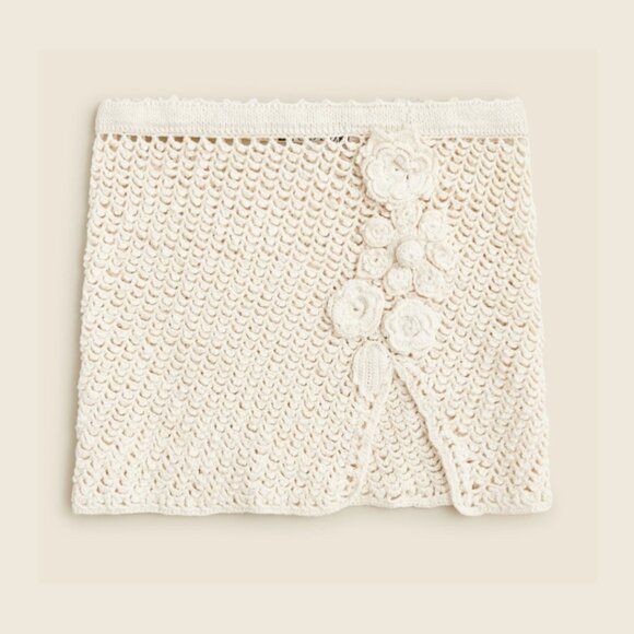 NWT J. Crew Crochet Mini Skirt Floral Appliques In Cream 100% Cotton Sz XS